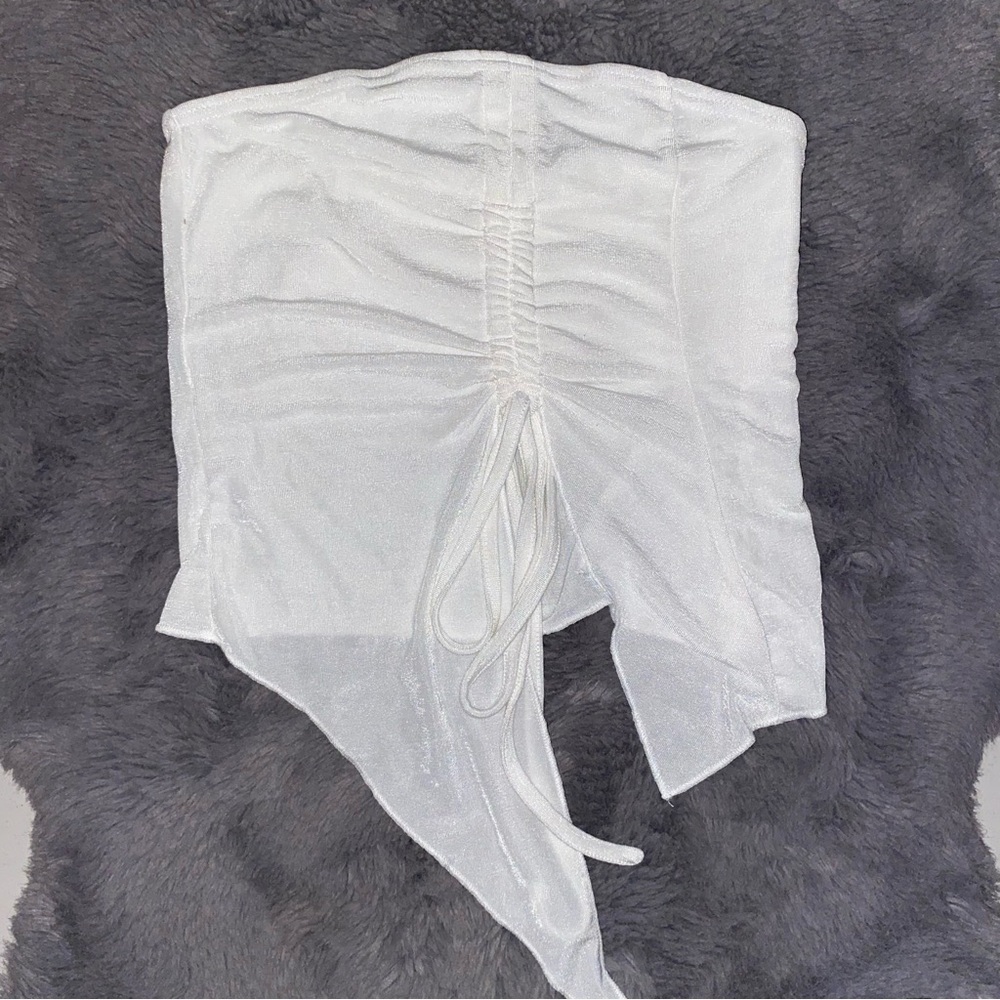 White Strapless Ruched Top